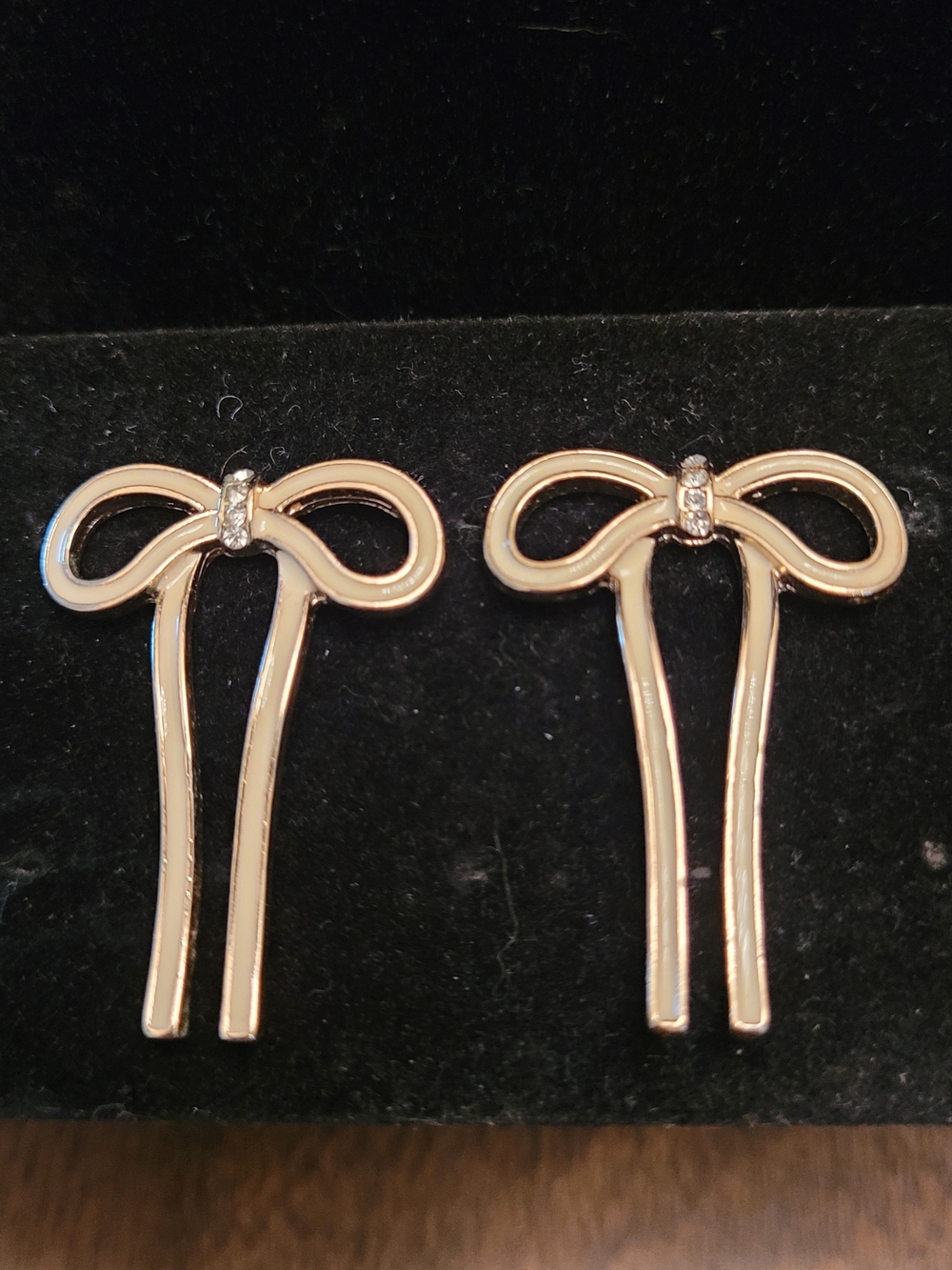 Gold & Cream Bow Drop Earrings - Elegant Women's Jewelry